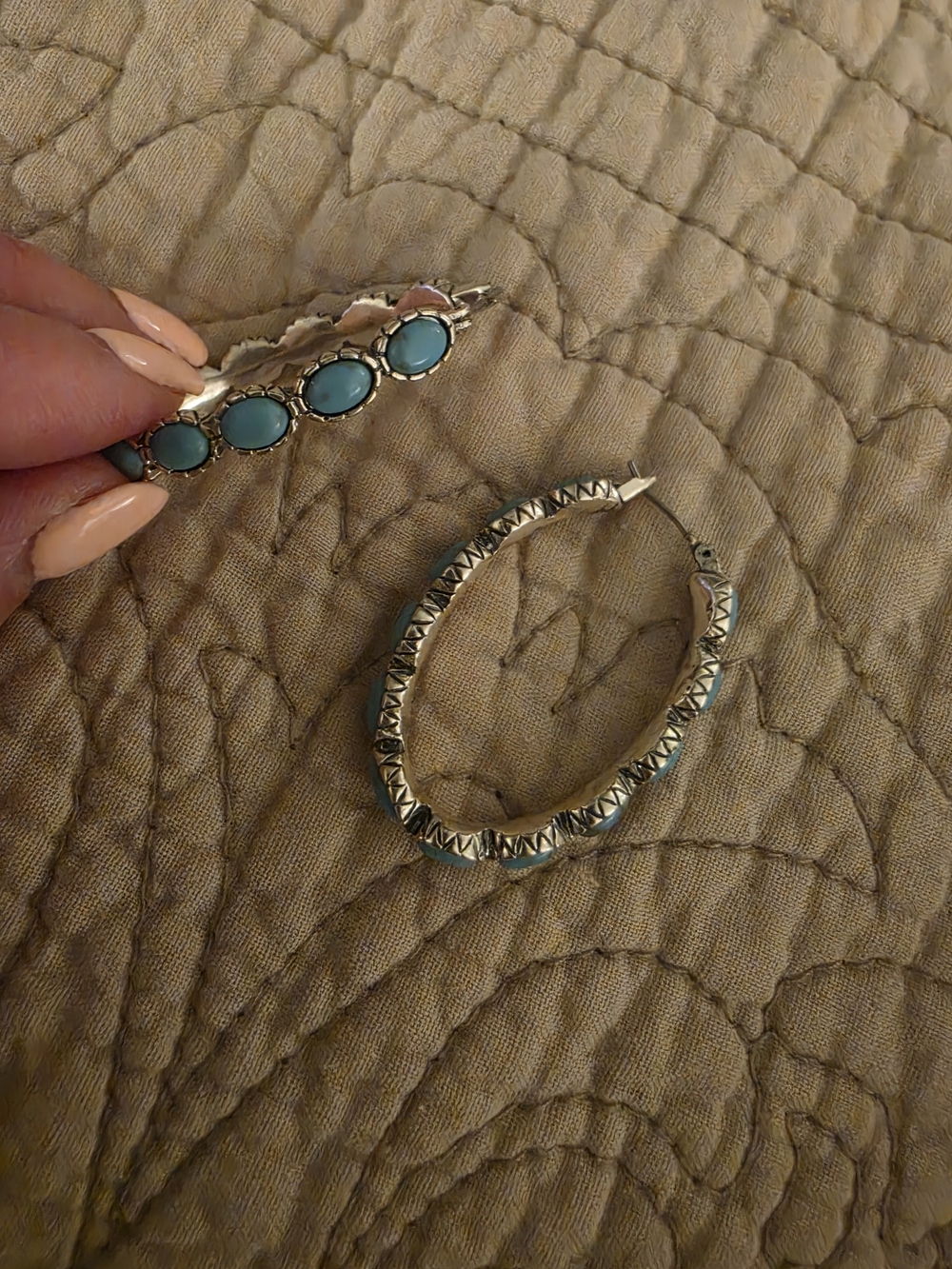 Lucky Brand Silver-Tone Hoop Earrings with Turquoise Stones